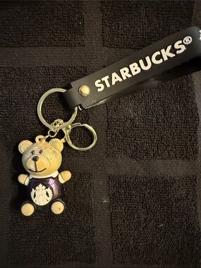 Starbucks Black Wristlet with Gold-Toned Bear Charm